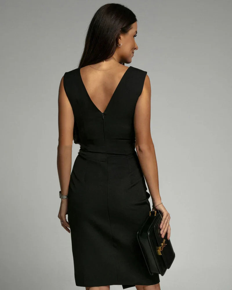 SERENA | FITTED V-NECK DRESS WITH SLIT